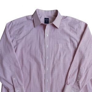Brooks Brothers 1818 Men's Dress Shirt 18 34/35 Red White Stripe Non-Iron XL